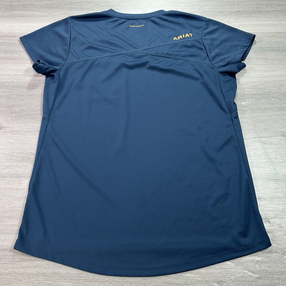 Ariat Rebar Shirt Womens Large Navy Blue Performance Athletic Work V Neck Pocket - Picture 2 of 10